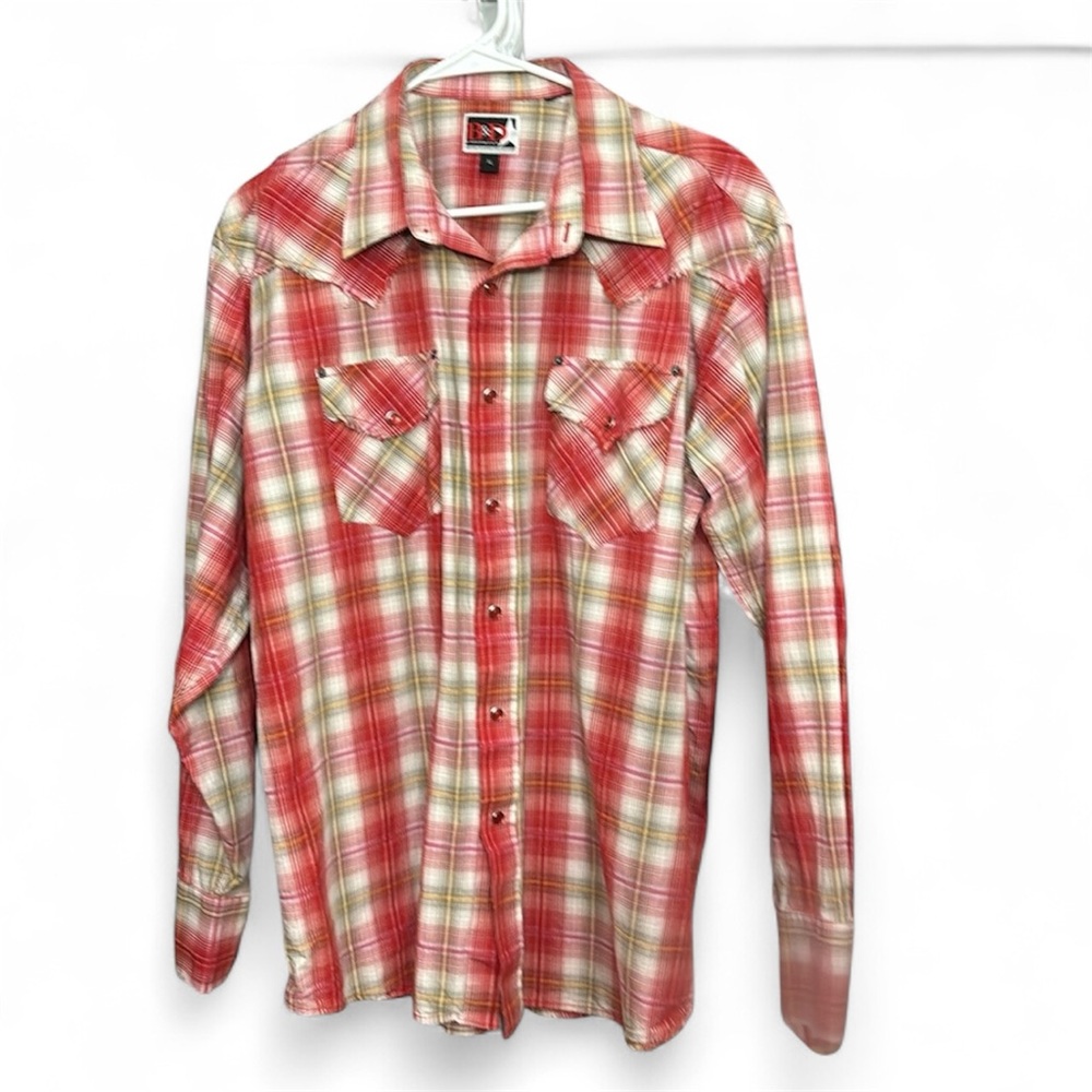 Brooks & Dunn Collection Mens XL Snap Plaid Red & Green Western Collared Shirt